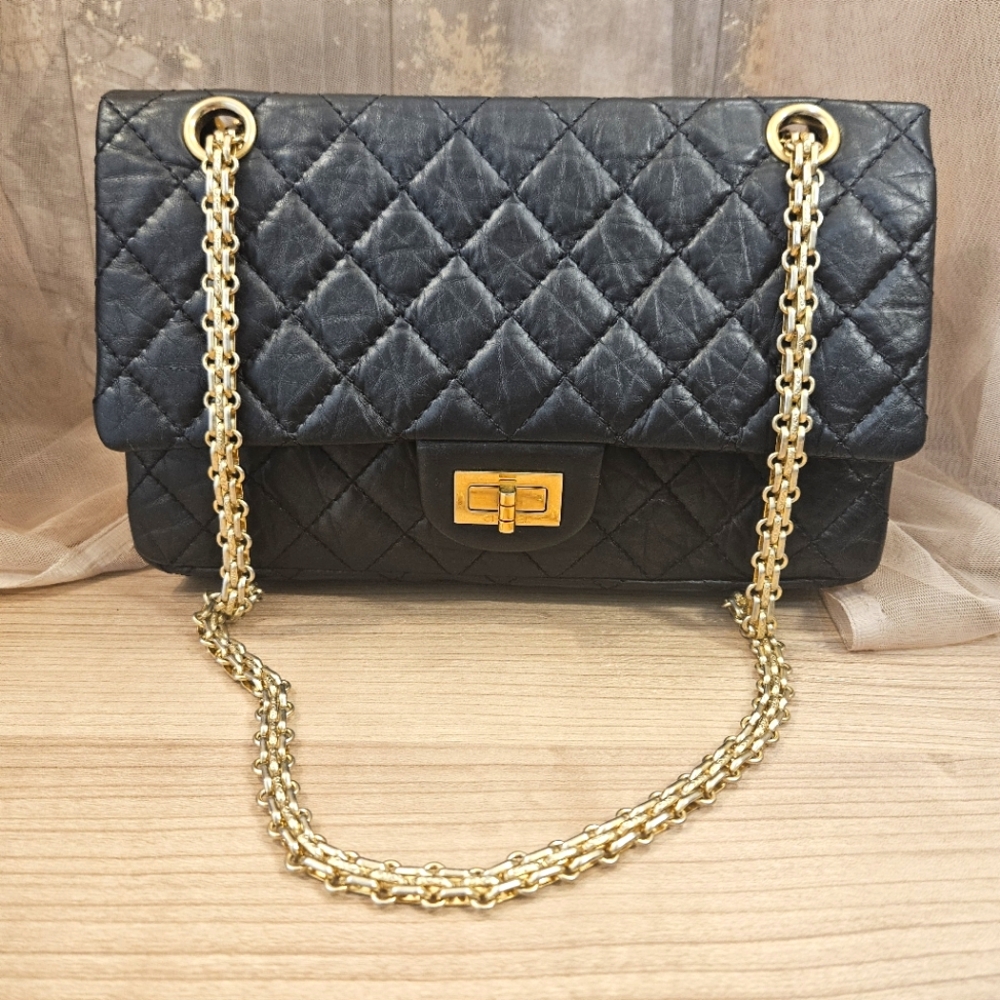 CHANEL 2.55 Reissue Flap Bag Aged Quilted Calfskin Leather Medium 9" Width